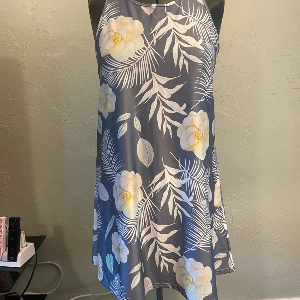 5/15🔥🔥🔥Chic Floral Halter Dress - Gray and White